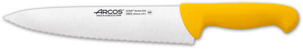Нож поварской 250 мм зубчатый "2900" желтый Arcos  292210 - Фото 1