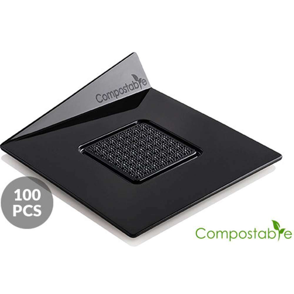 Подложка под пирожное пластиковая 83x83 мм 100 шт Silikomart SET 100 COMPOSTABLE BLACK TRAYS - SQUAR