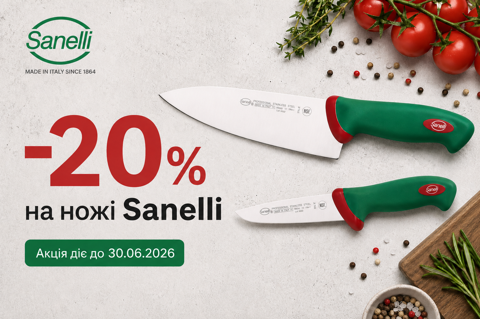 Професійні ножі Sanelli зі знижкою