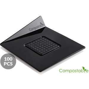 Подложка под пирожное пластиковая 83x83 мм 100 шт Silikomart SET 100 COMPOSTABLE BLACK TRAYS - SQUAR