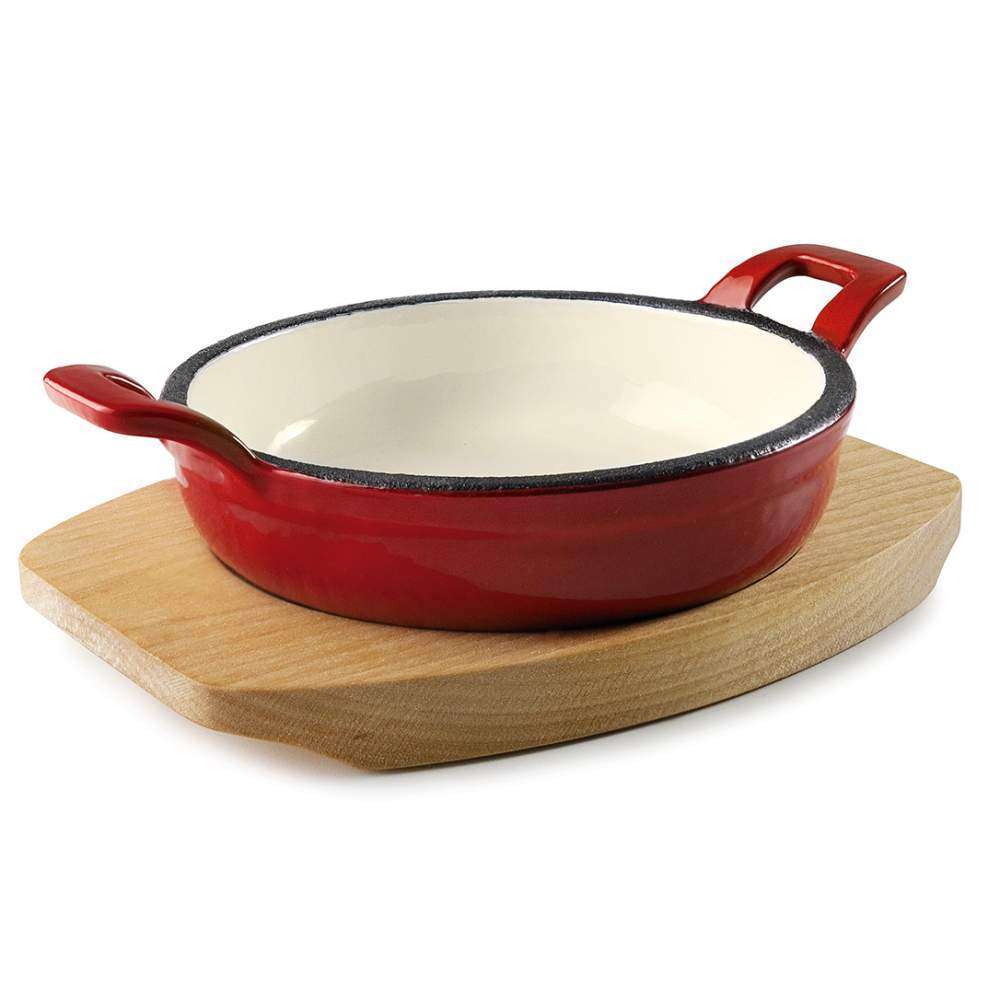 Сковорода порційна червона d-12 см на дерев’яній підставці Lacor - 25851