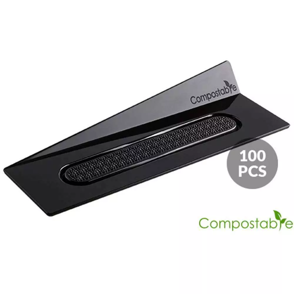 Подложка под пирожное пластиковая 140x40 мм 100 шт Silikomart SET 100 COMPOSTABLE BLACK TRAYS - RECT
