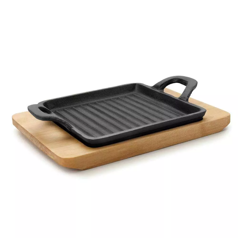 Сковорода порционная гриль 14х14 h- 1,7 см на деревянной подставке Lacor 25875