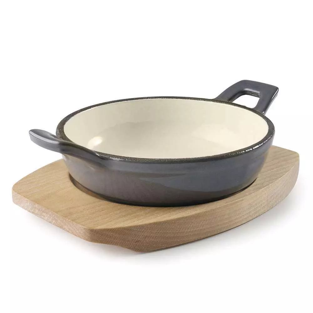 Сковорода порционная серая d-12 см на деревянной подставке Lacor 25841